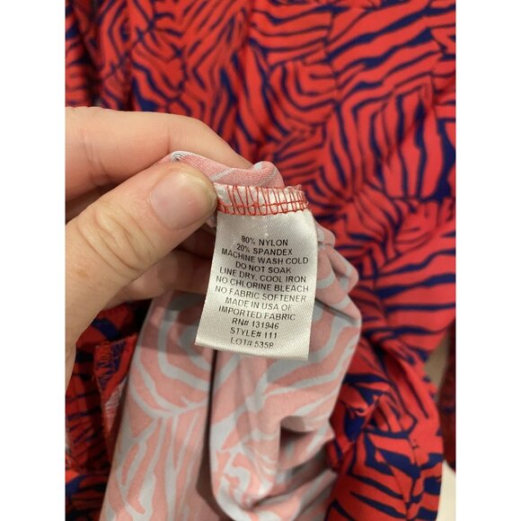 Jude Connally Dress Womens Medium Red Blue Zebra Print 3/4 Sleeve Tunic USA - Picture 3 of 4